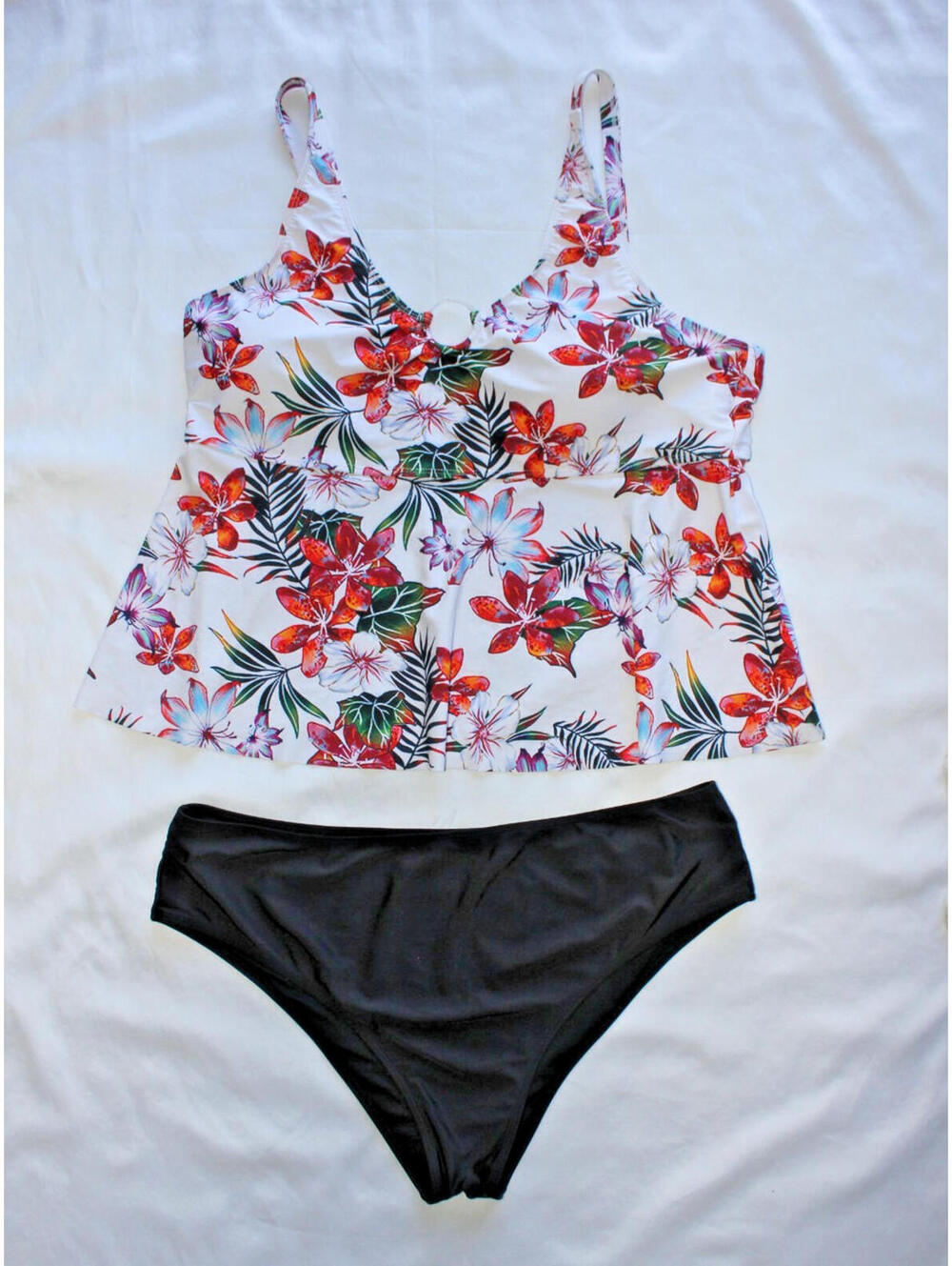 Tankini Swimsuit Set Womens 4XL White, Black, Multi Tropical High Waist 2 Piece